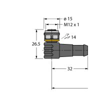 WKC4.4T-2/TXL Przewód do siłowników i czujników, Przewód przyłączeniowy PUR (poliuretanowy), Gniazdo M12 kątowe, 4-pin, 2 m